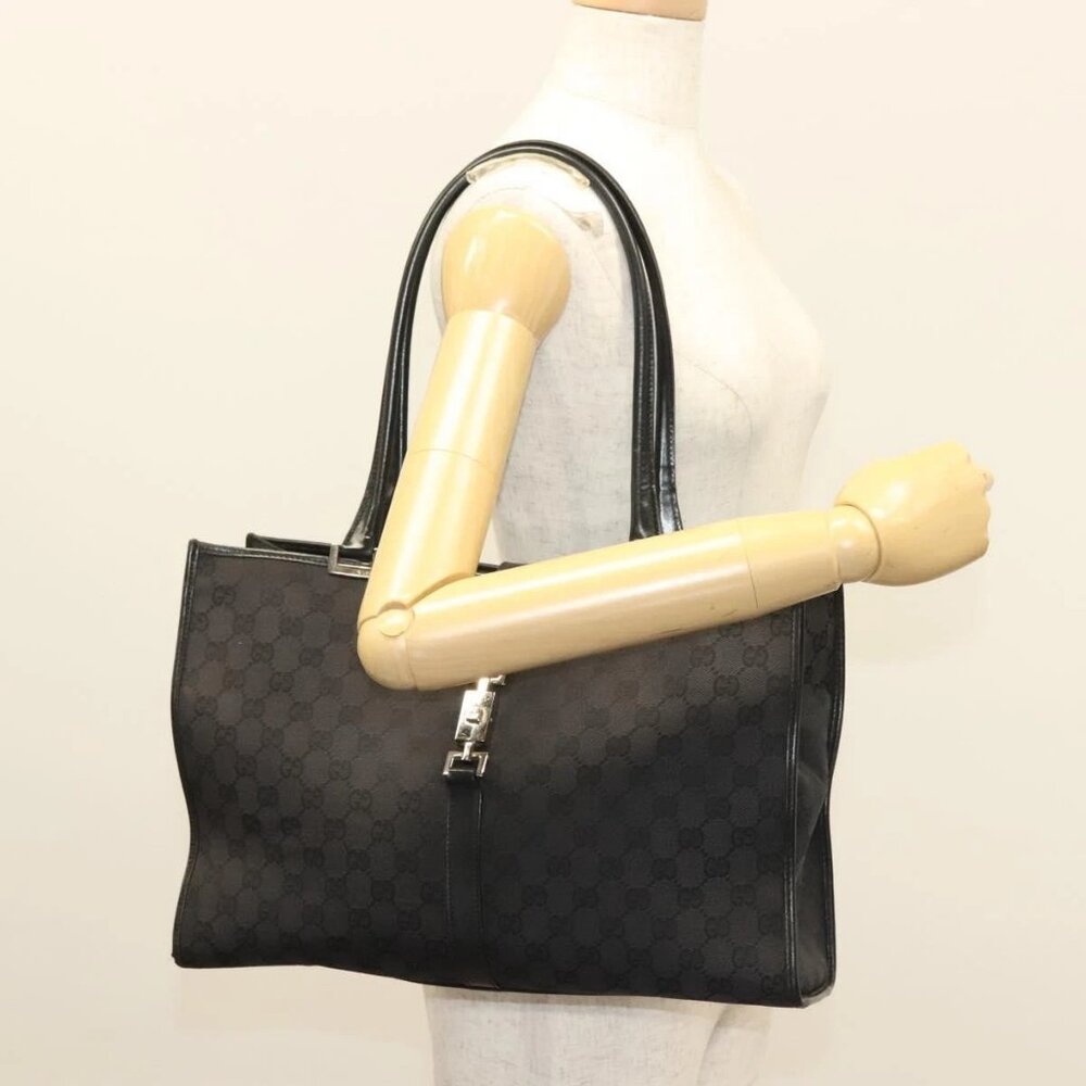 GUCCI GG Canvas Jackie Tote Bag Black Silver 002 1074 2123 Auth sw1339